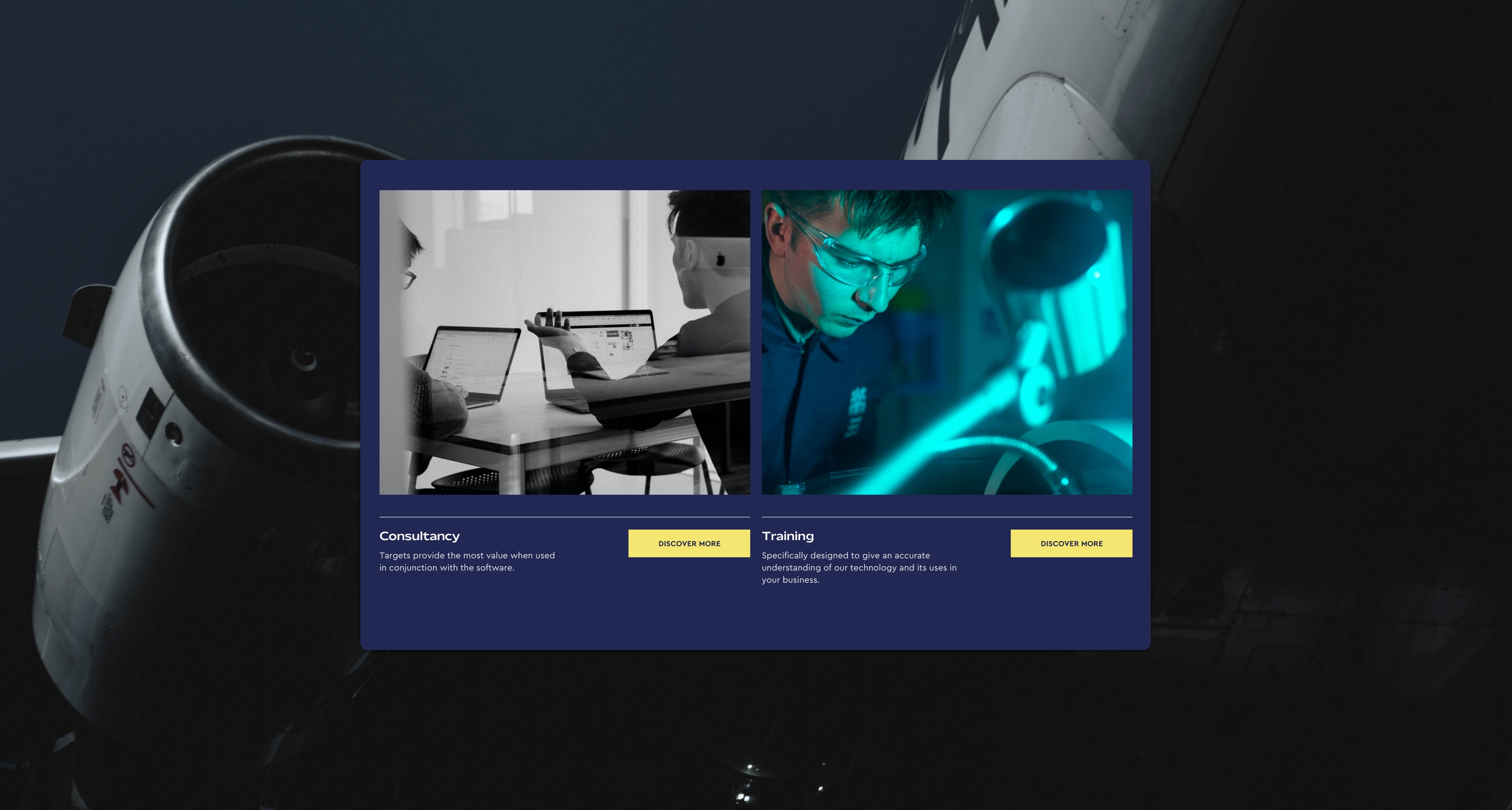 Two pictures of the Alethia team at work sit side by side on a background of machinery.