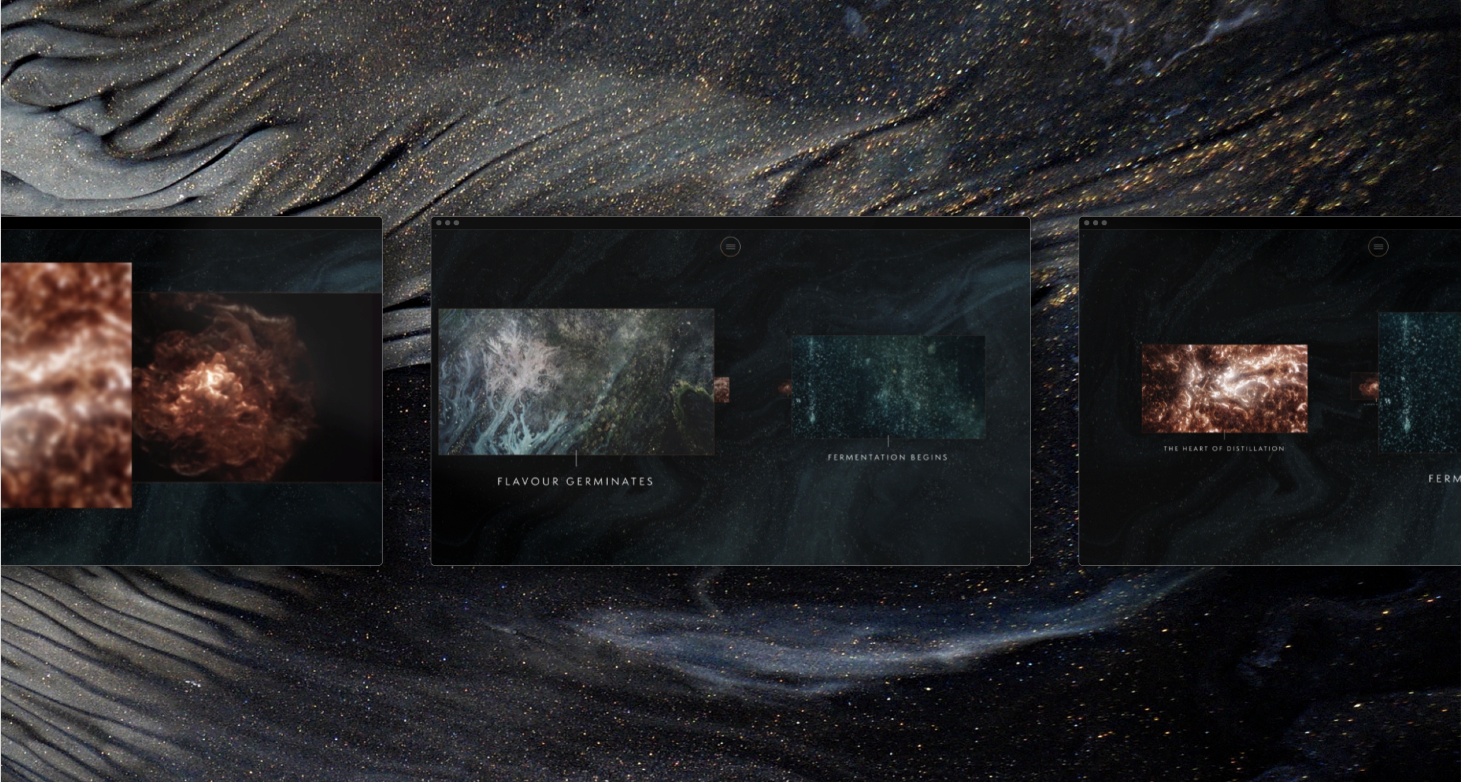Screenshot for timeless with images of waves and text “Atlantic influences” to depict the link between whisky and the sea