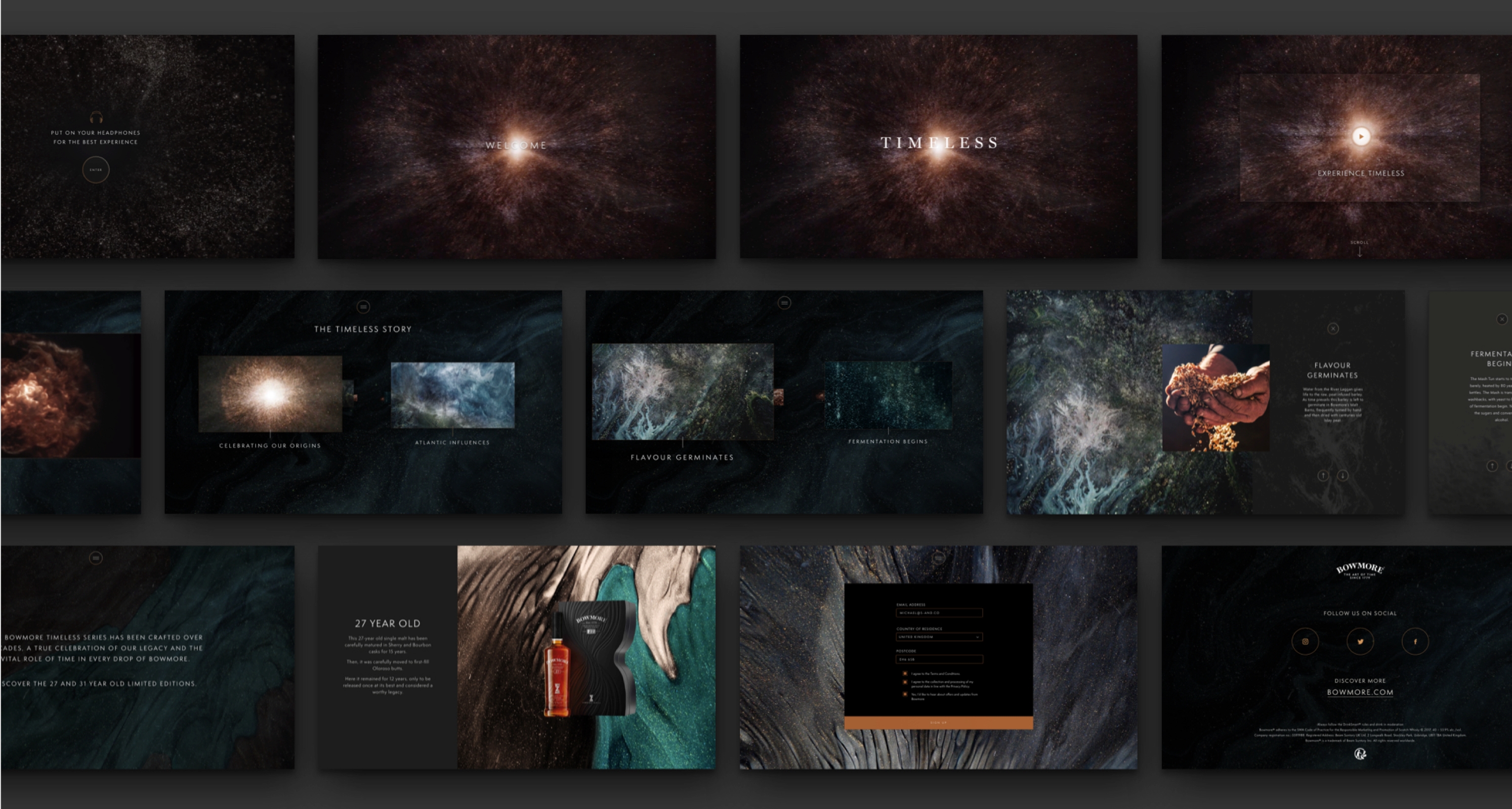 This is a montage of digital screens designed for Bowmore Timeless