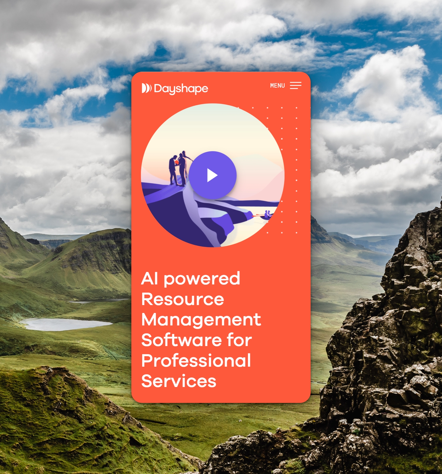 A montage of business cards, promotional items and company onboarding materials with Dayshape identity branding. An orange folder states “”Redefine what’s possible and a pad states “Shape your day”