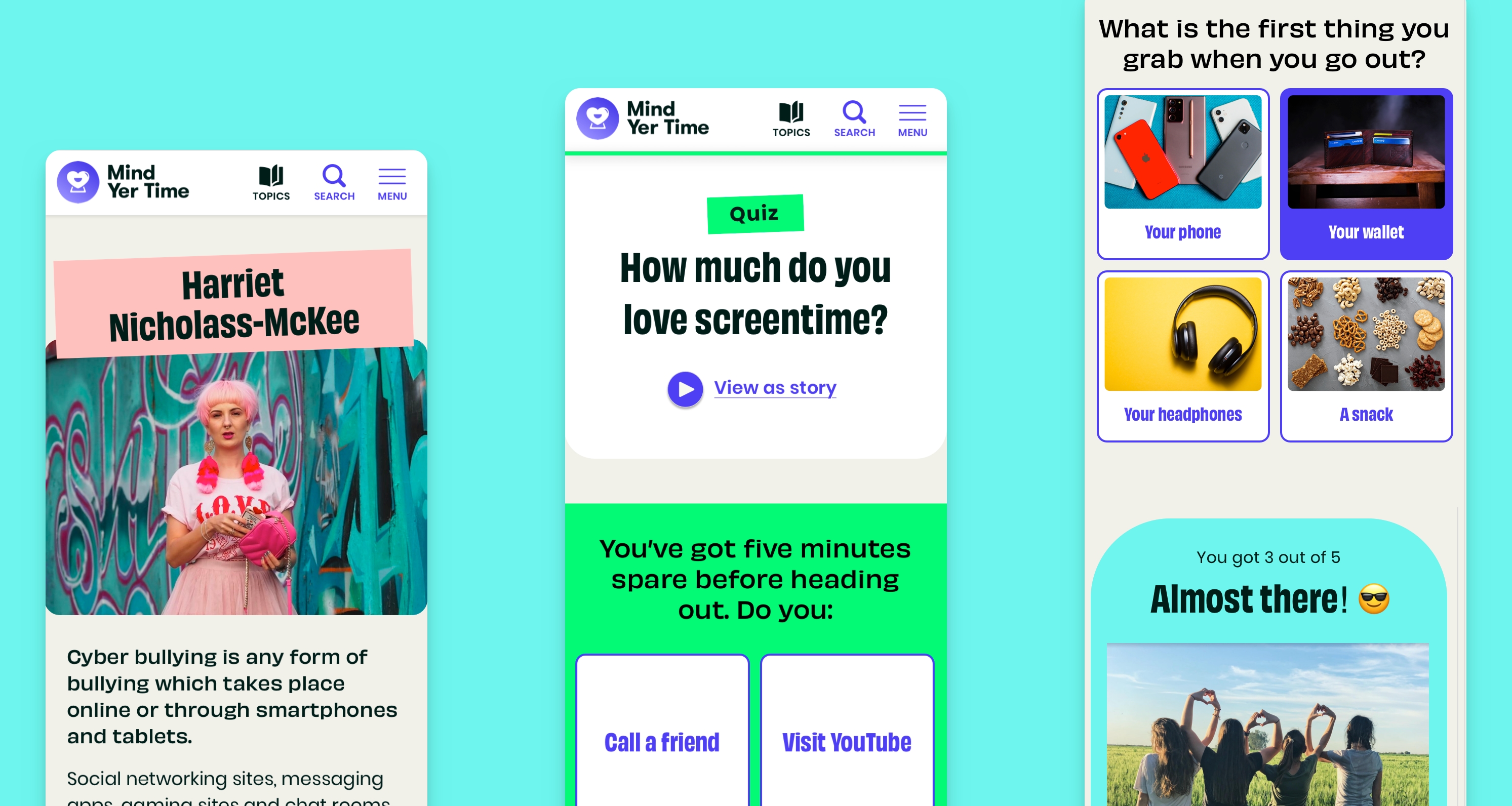 A montage of different mobile screens sit on a turquoise blue background