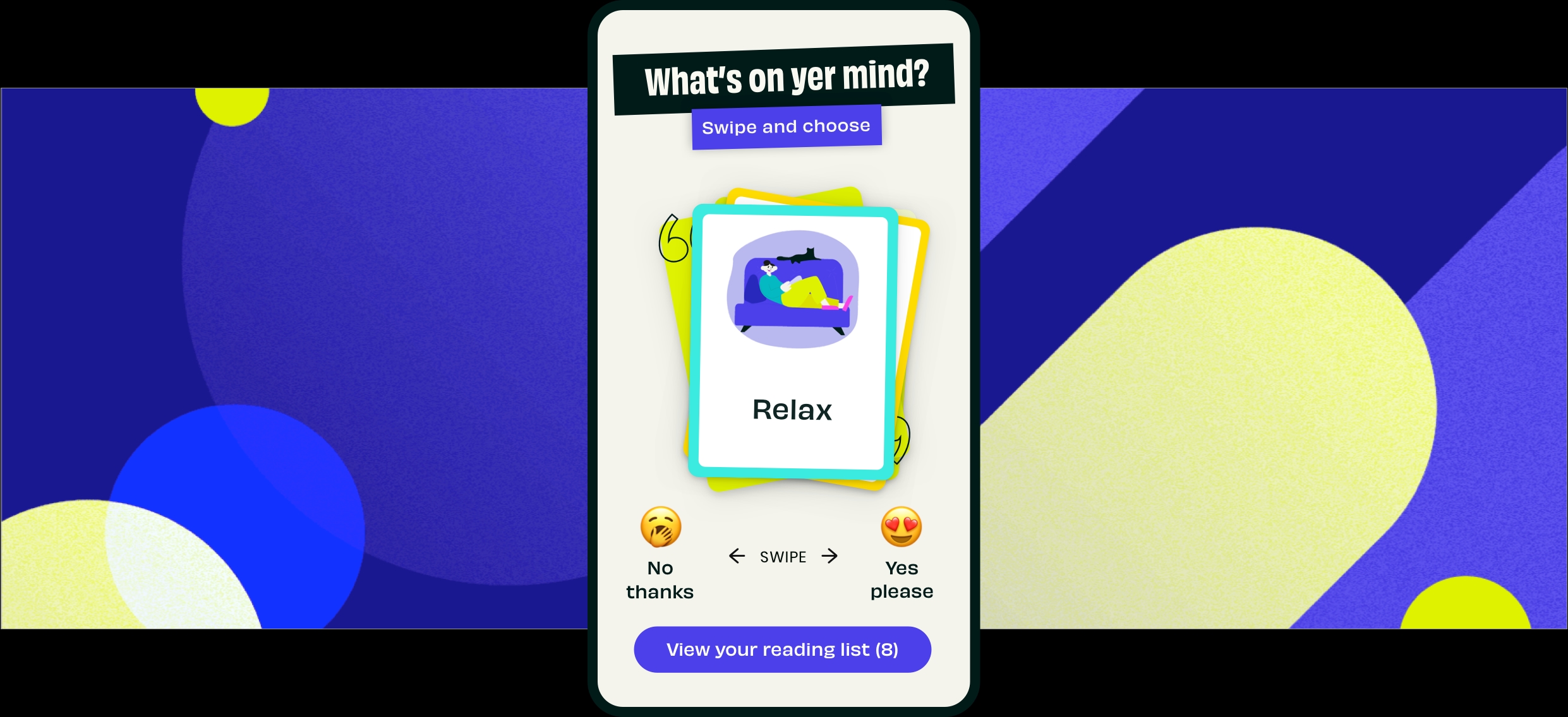 A mobile phone depicts a screenshot of the Mind yer Time page “What’s on yer mind?”