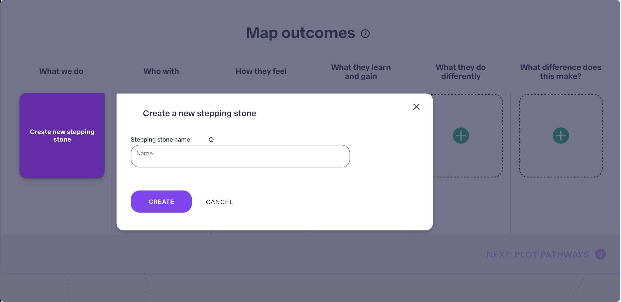 A pop-up in white prompts a user to do something on a greyed out web element.