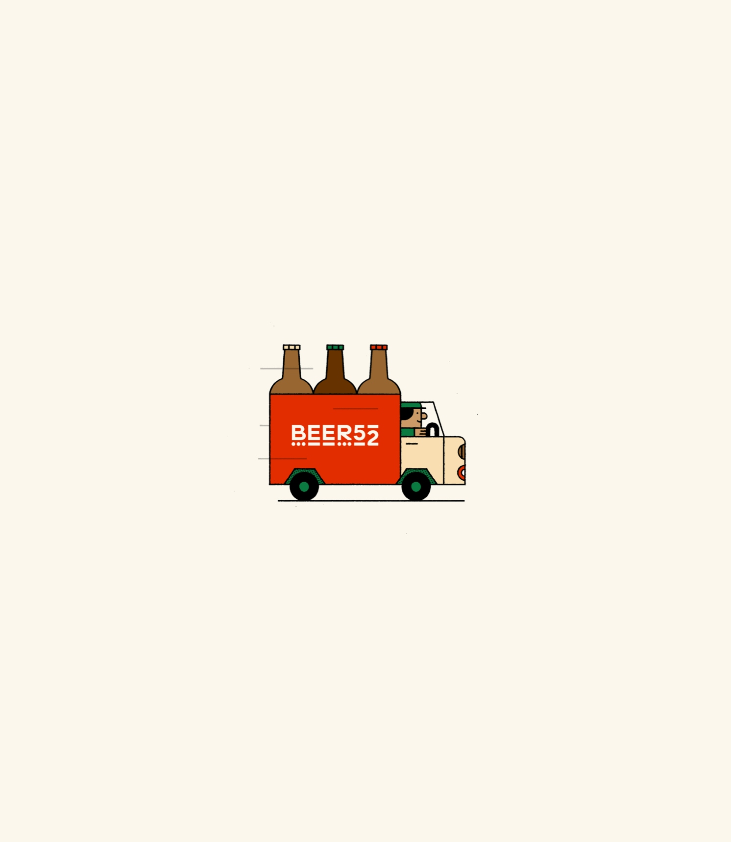 An illustration of a Beer52 truck sits on an off-white background.