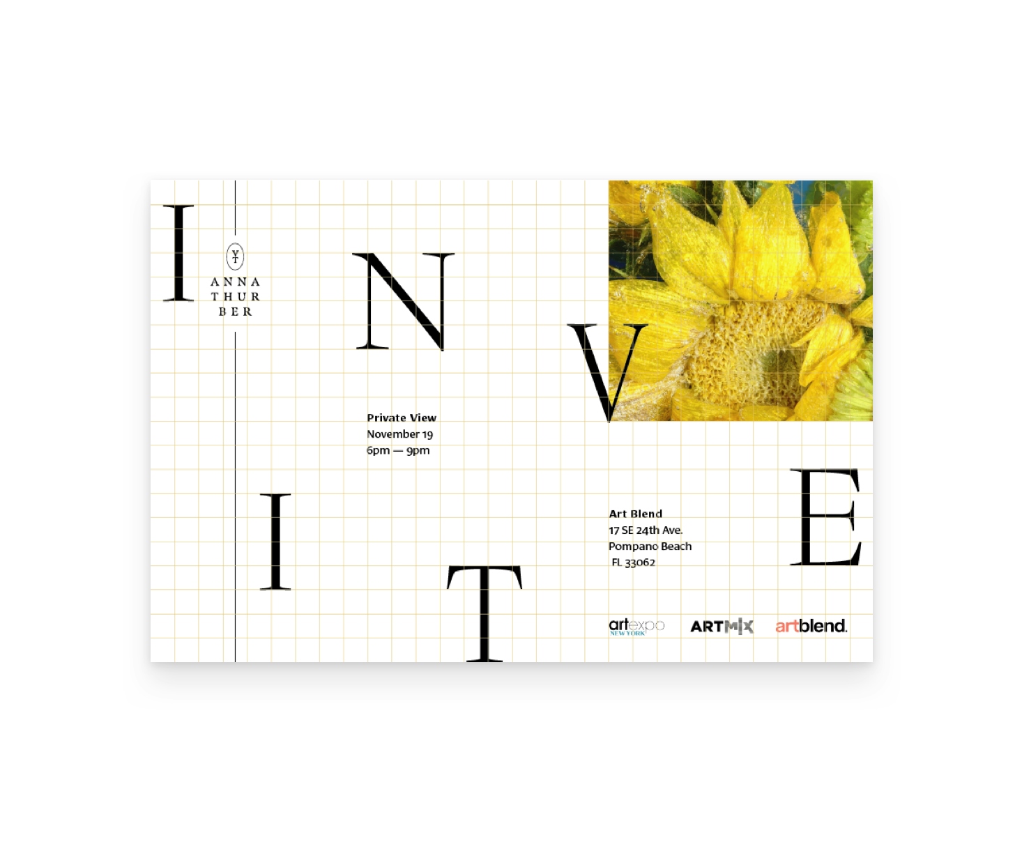 An “invite” with yellow flower artwork in the upper right corner