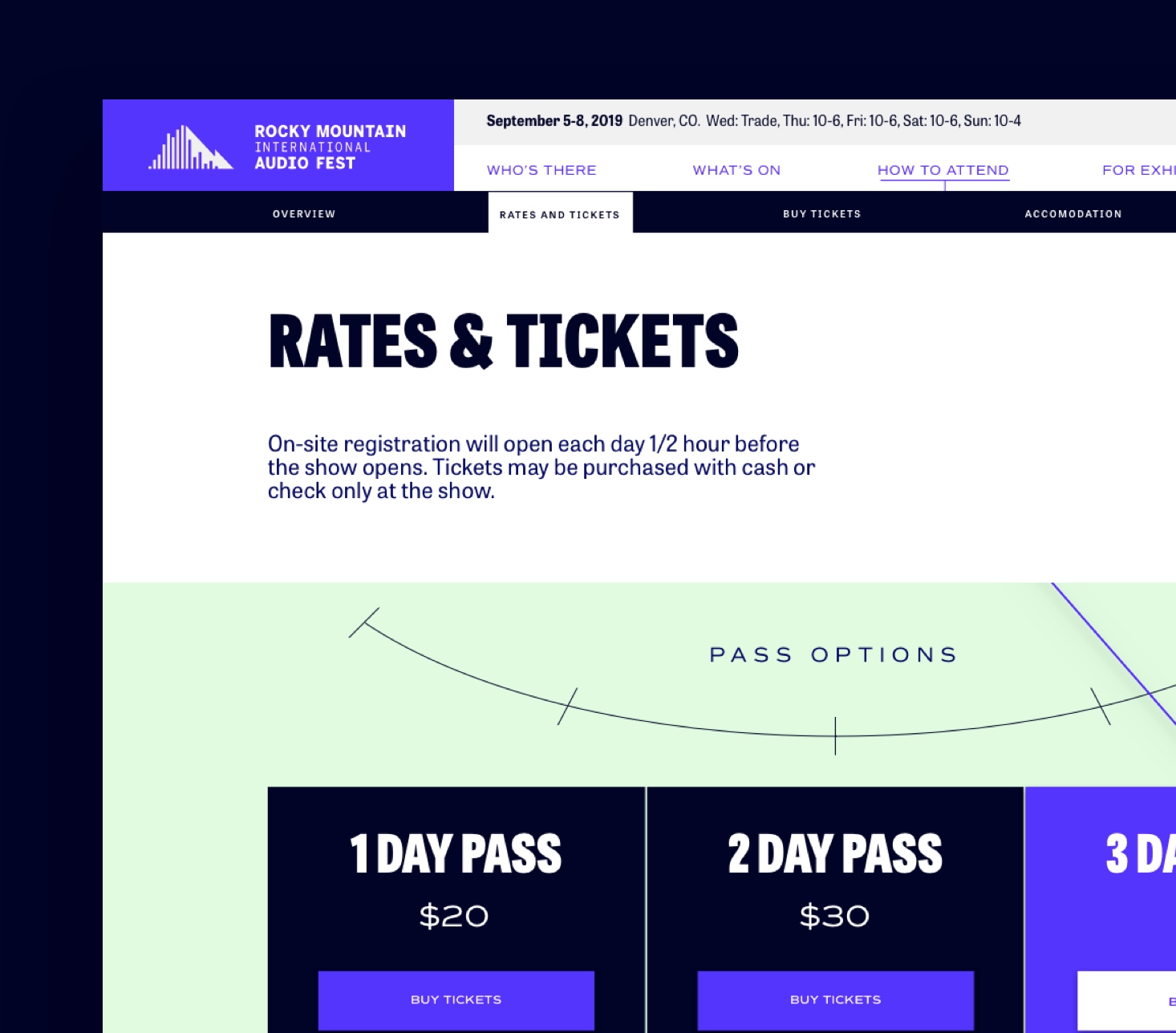Screenshot of "Rates and tickets" webpage