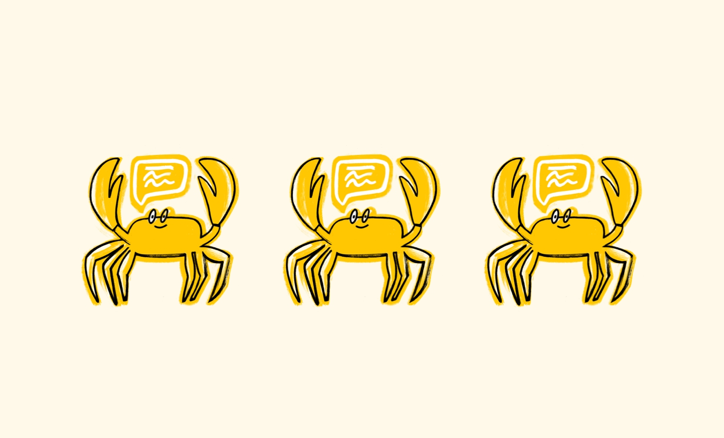 Three crabs with speech bubble