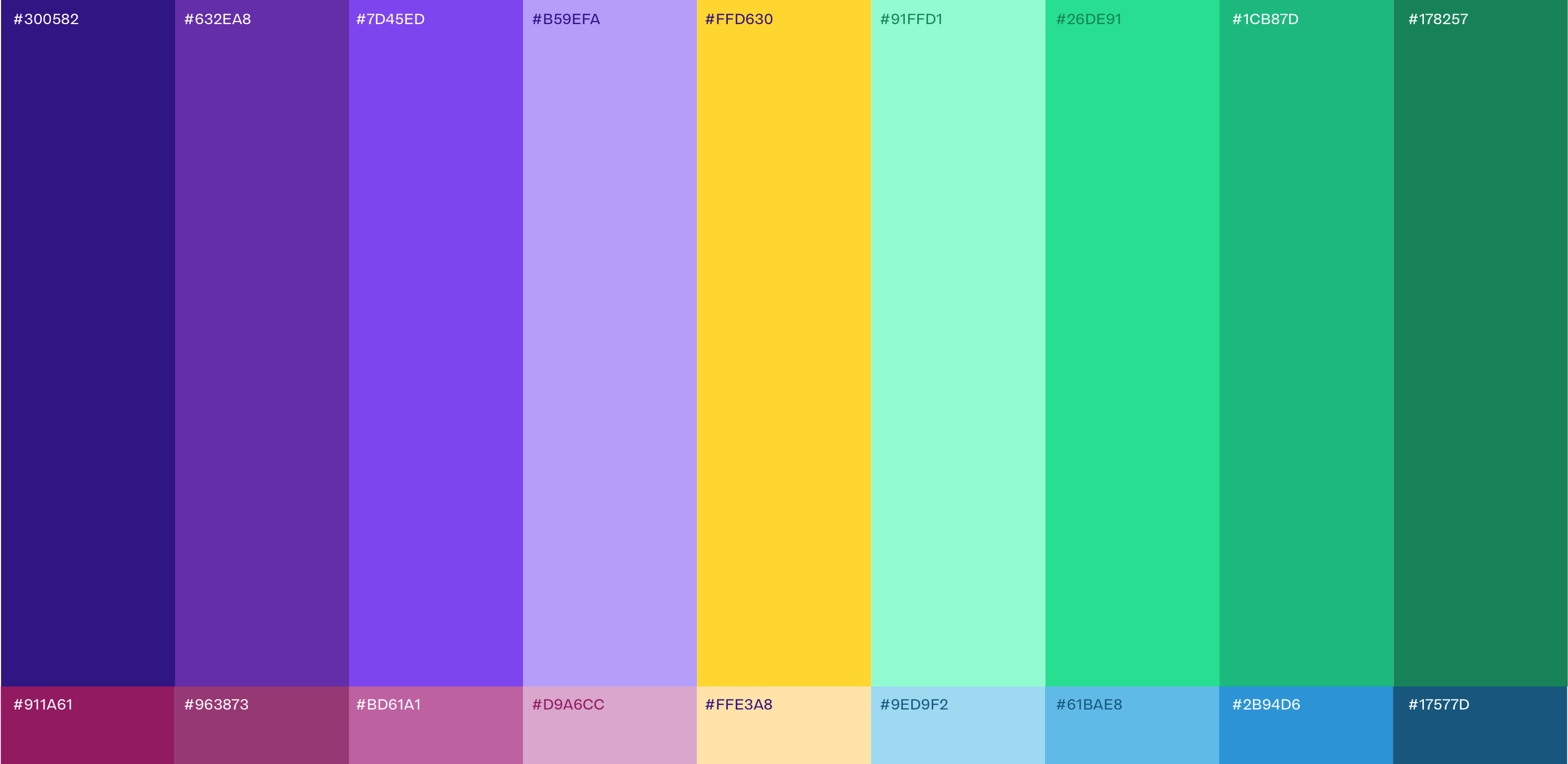 Ten vertical bands depicting the Matter of Focus colour palette
