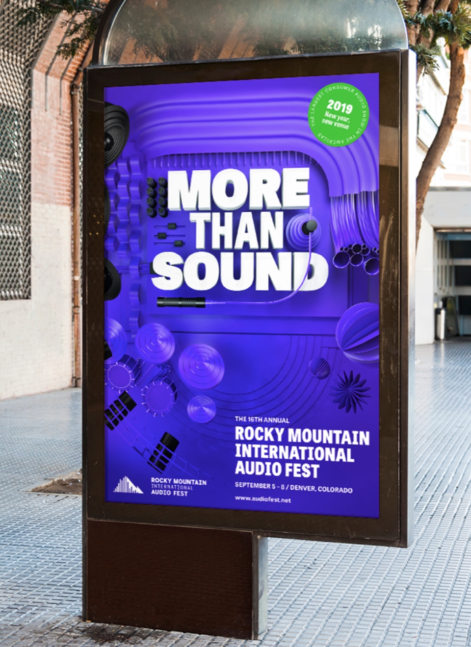A photograph of the Rocky Mountain Audio Festival "More than Sound" street poster